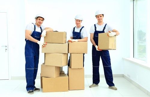 Packed business items ready for transport during a Finsbury Park move