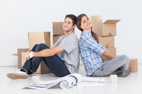 Packed household items ready for removals in a North London flat